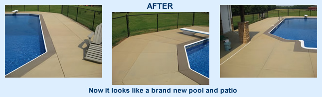 pool surround beautifully restored with concrete stain